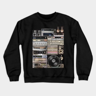 Hifidelity Vintage Music HiFi Sound system setup collage art Crewneck Sweatshirt